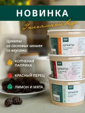 Цукаты из сосновых шишек с лимоном и мятой, 150 гр Цукаты из сосновых шишек с лимоном и мятой, 150 гр